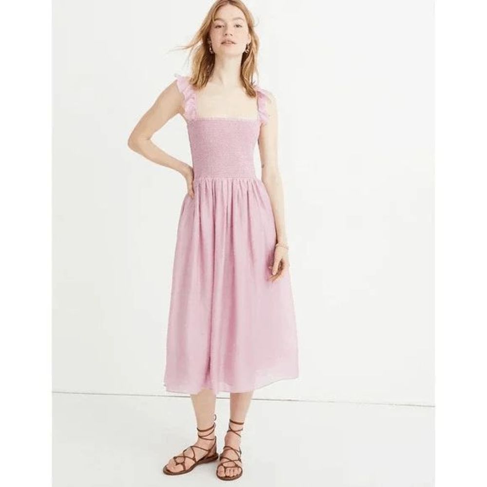 Madewell Lavender Purple Ruffle-Strap Smocked Midi Dress Women's Size Medium